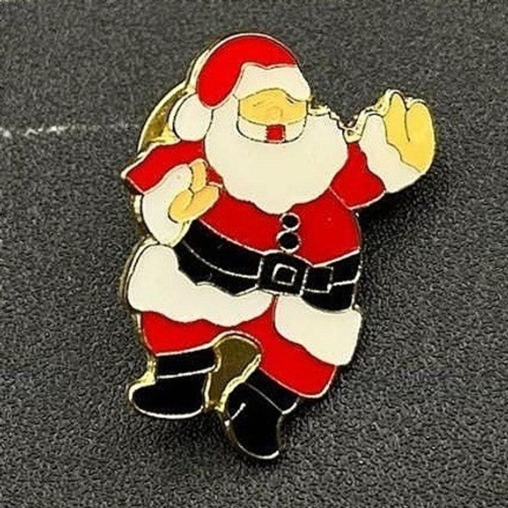 Vintage Red Enamel Jolly Old Santa Claus Happy Dancing Christmas Pin Badge